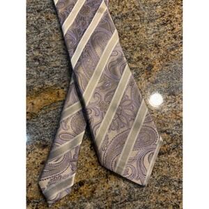 Canali Paisley Striped Necktie 100% Silk Blend Business Formal Elegant‎